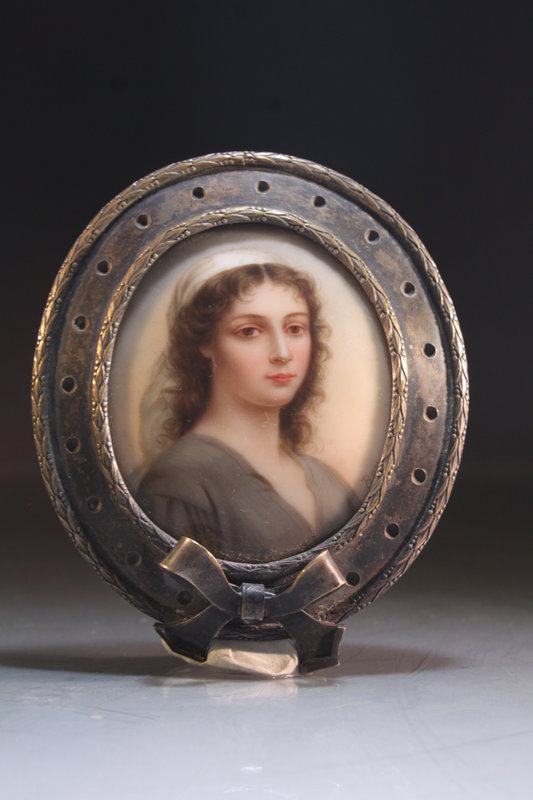 Silver Belt Buckle; Miniature Portrait Paintining.