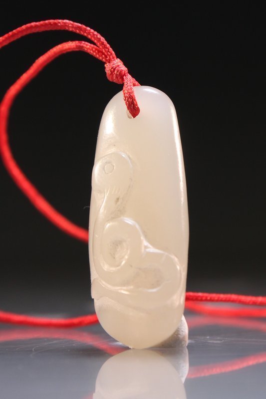 19th C. Chinese Carved Jade Pendant; Snake.