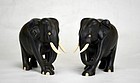 19th C. Pair of Carved Wood Elephants.
