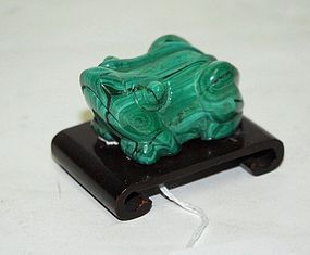 Chinese Carved Malachite Netsuke/Size Figure; Frog.