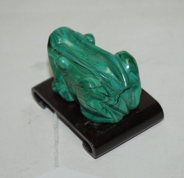 Chinese Carved Malachite Netsuke/Size Figure; Frog.
