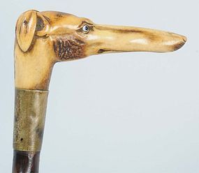 Superb Carved Stag Handled Greyhound Cane.