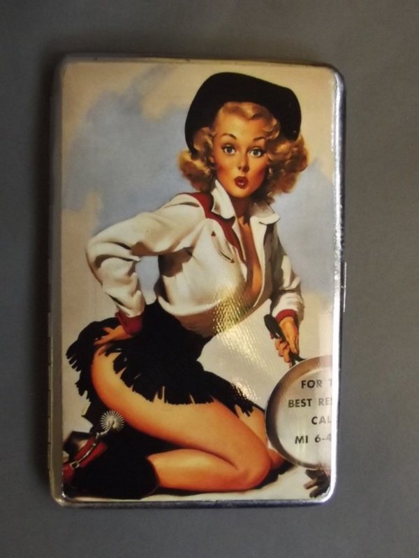 Silver Plate Painted Cigarette Case.