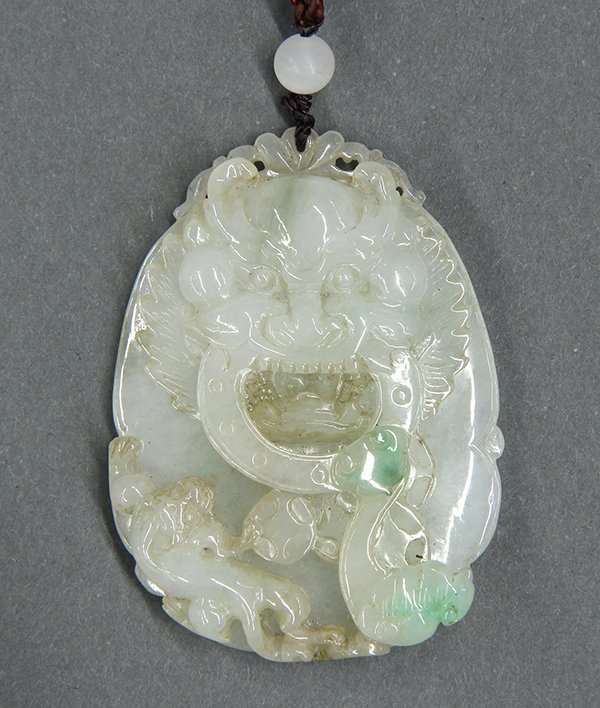 Fine Chinese Jadeite Pendant; Dragon.