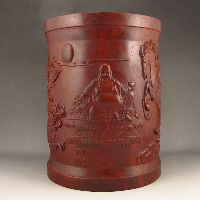 Chinese Zitan Wood Brush Pot.