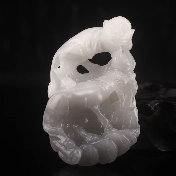 Chinese Natural Hetian Jade Pendant; Horse &amp; Monkey.