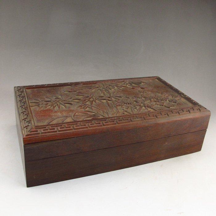 Chinese Carved Sanders Wood Box.