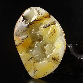 Chinese Natural Jade Pendant; Mandarin Duck.