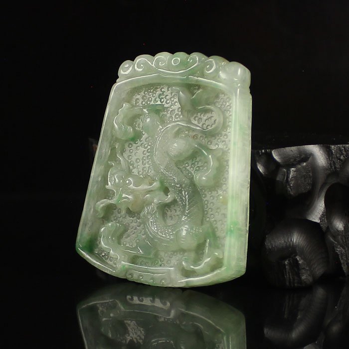 Fine Chinese Natural Jadeite Pendant; Dragon &amp; Phoenix.