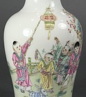 Superb Chinese Enameled Porcelain Stick Neck Vase.