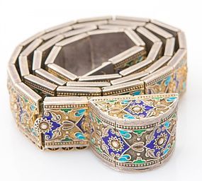 Superb Russian 84 Zolotnik Silver & Enamel Belt.