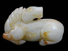 Antique Chinese Carved white Jade Figure; Horse.