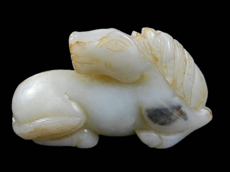 Antique Chinese Carved white Jade Figure; Horse.