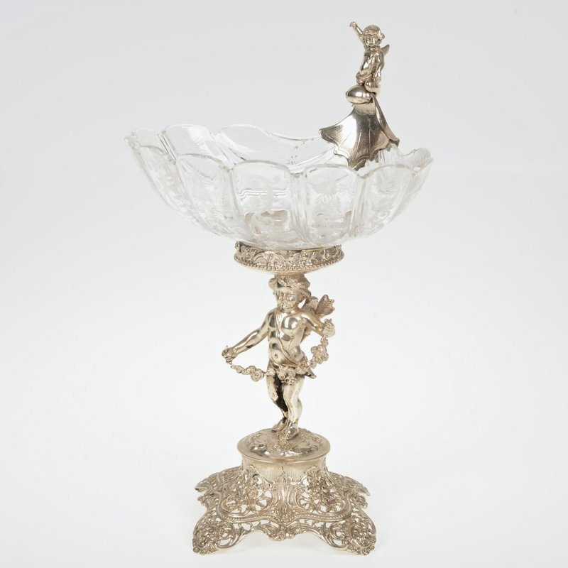 Continental .800 Silver and Etched Crystal Compote.