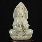 Fine Chinese Natural Jadeite Carving; Kwan-Yin.