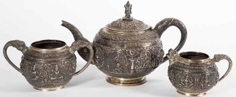 Fine Thai Silver 3-Piece Tea Set.