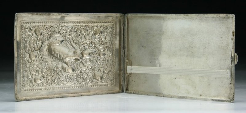 Antique Japanese  Engraved Silver  Cigarette Case.