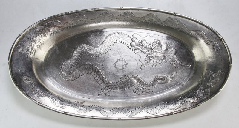 19th C. Fine Chinese Export Silver Platter.