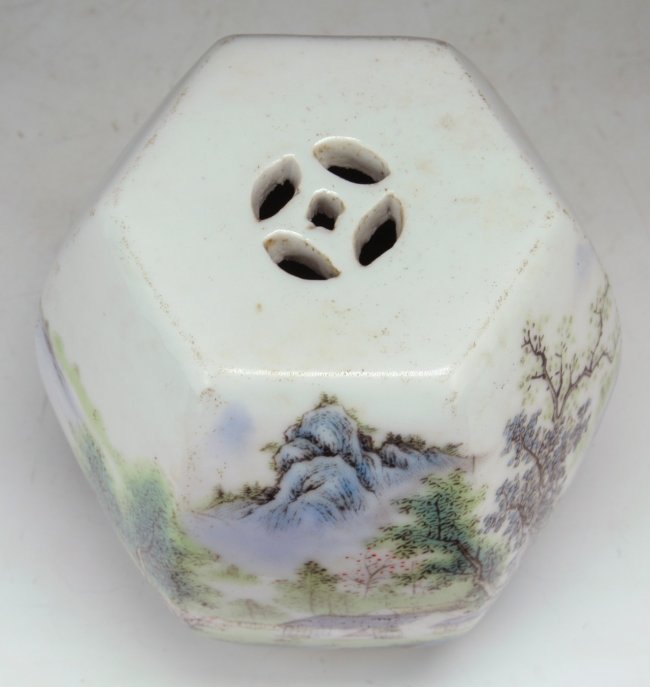 Chinese Famille Rose Porcelain Stool Shaped Stand.