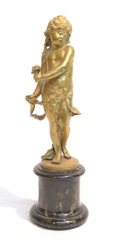 Fine Italian Gilt Bronze Sculpture; Young Girl &amp; flower.