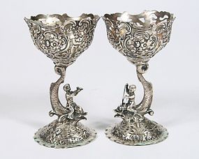 Pair of Continental Silver Pierced Goblets.