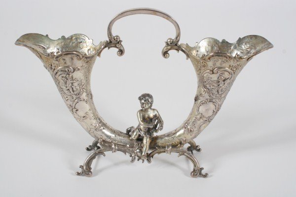 German Rococo Style Silver Double-Footed Vase.