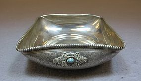 Antique 800 Silver & Turquoise European Tray.