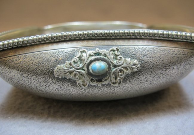 Antique 800 Silver &amp; Turquoise European Tray.
