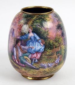 Superb French Enamel Vase.