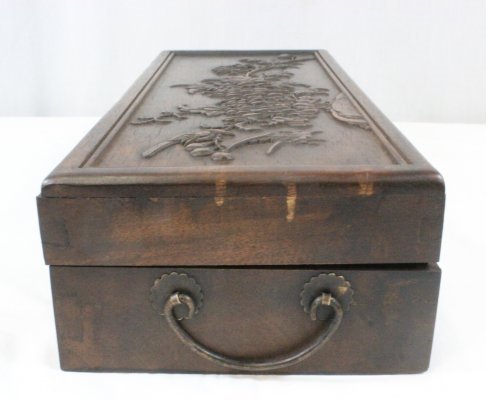 Chinese Carved Wood Document Box.
