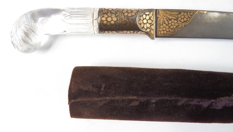 Antique Mughal Rock Crystal-Hilted Khangar Dagger.