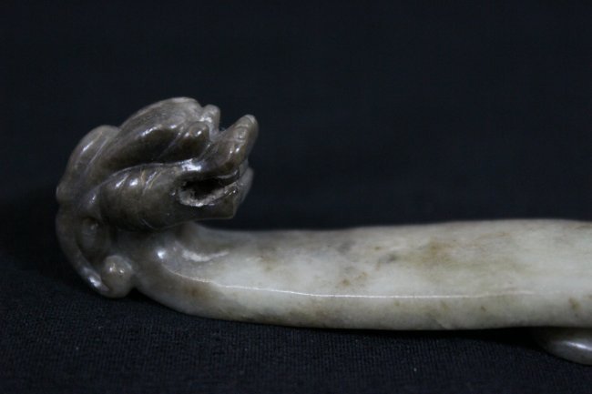 19th C. Chinese Gray Hetian Jade Belt Buckle.