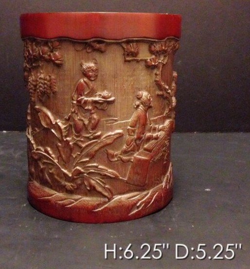 Fine Chinese Carved Bamboo Brush Pot.