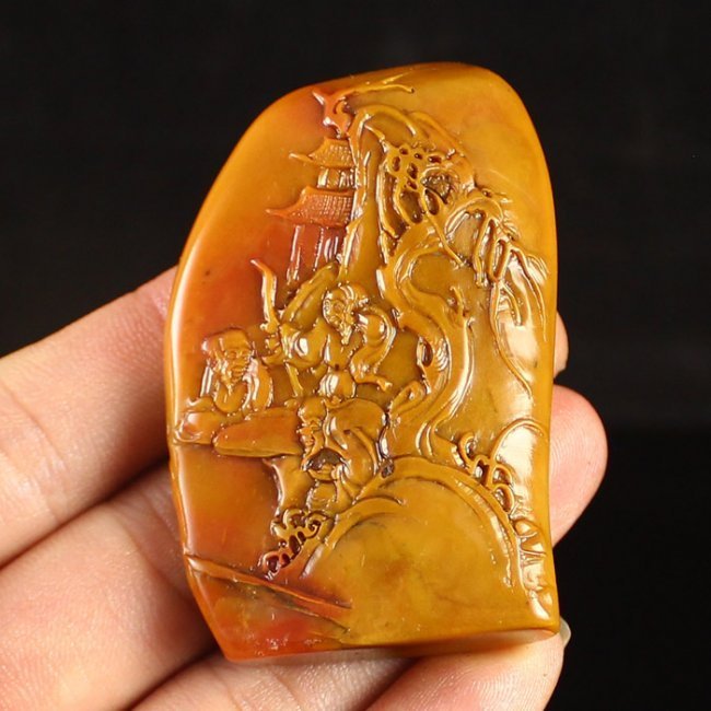 Chinese Low Relief Natural Shoushan Seal Stone.