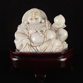 Antique Chinese Natural Jadeite Statue; Laughing Buddha.