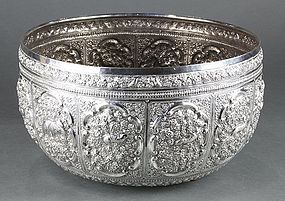 Burmese Repousse Silver Bowl.