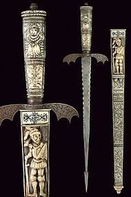 Exceptional 17th C. Rare German Engraved Dagger
