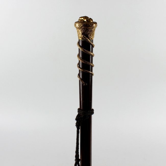 19th C. Gilt Metal-Topped Treen Cane/Walking Stick.