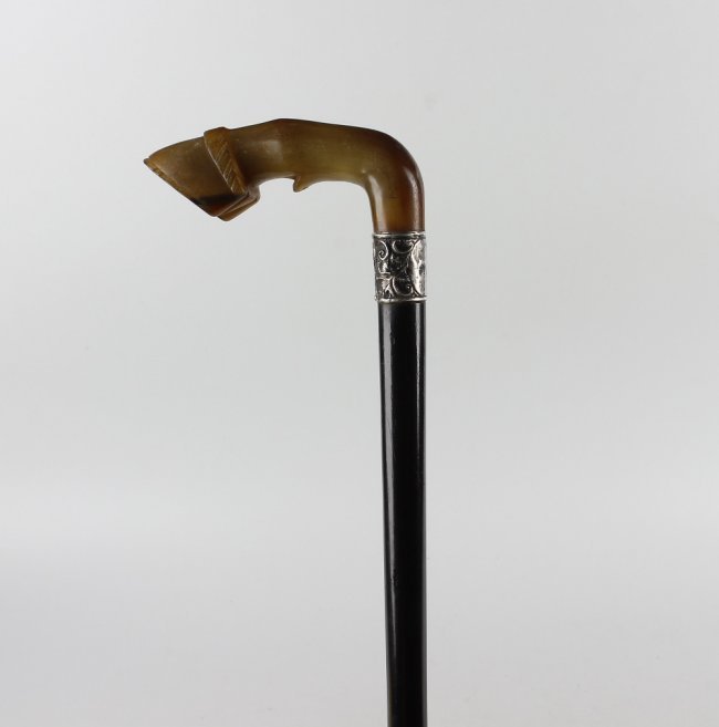 Late Victorian Silver-Mounted Horn-Handled Cane.