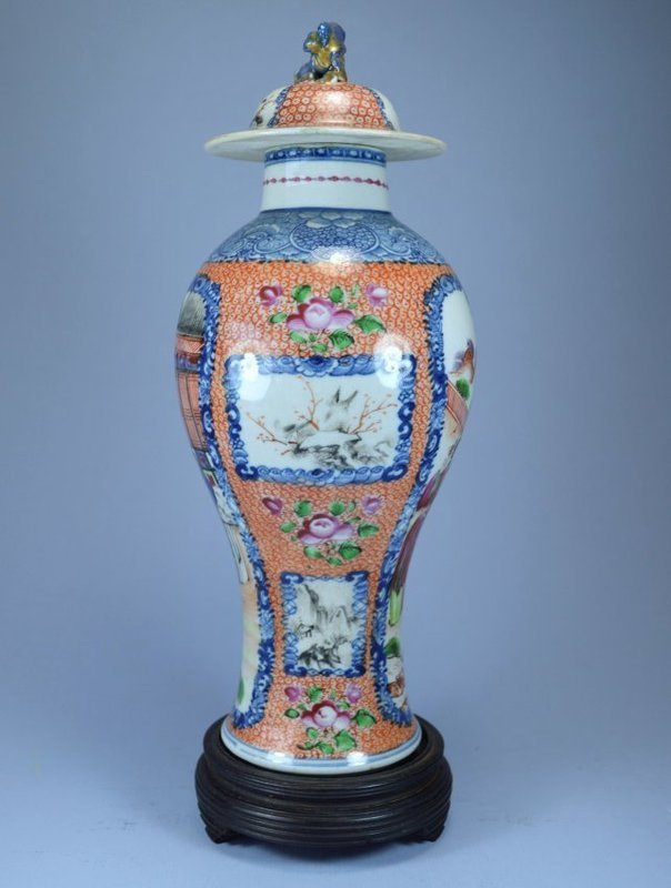 18th C. Chinese Mandarin Enameled Porcelain Lidded Jar