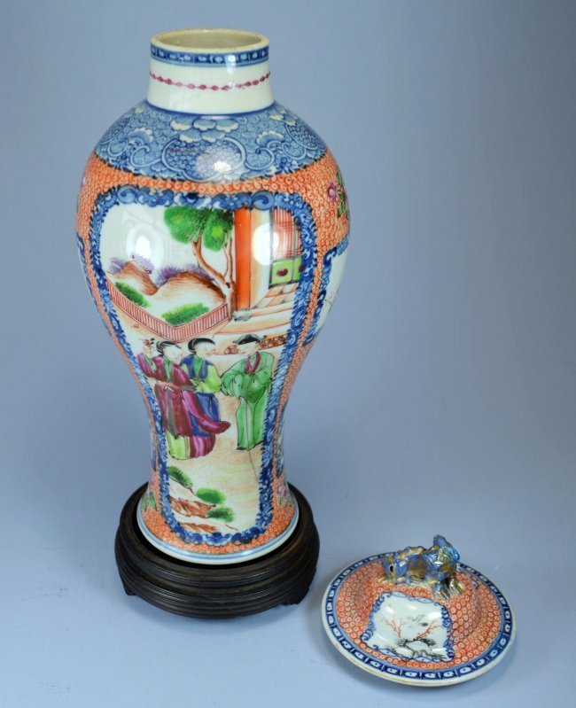 18th C. Chinese Mandarin Enameled Porcelain Lidded Jar