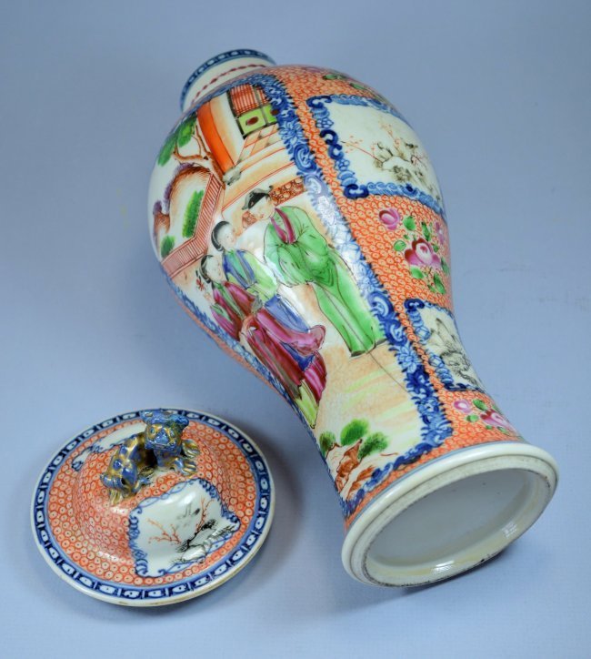 18th C. Chinese Mandarin Enameled Porcelain Lidded Jar