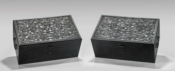TWO CHINESE CARVED WOOD CHESTS