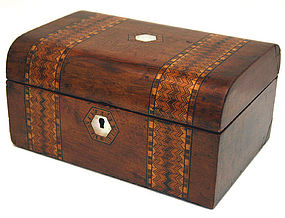 Antique Tunbridgeware inlaid box, sewing, work, jewelry