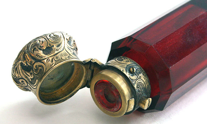 Double ended ruby glass perfume scent bottle, Victorian