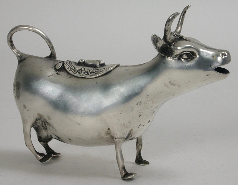 Figural 800 silver cow creamer, Continental