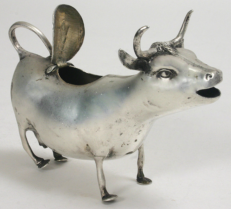 Figural 800 silver cow creamer, Continental