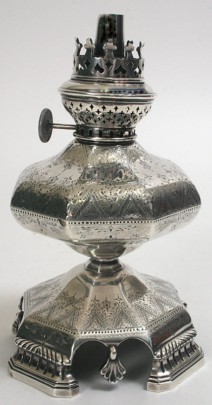 Continental silverplated oil lamp, Silberlight, Germany