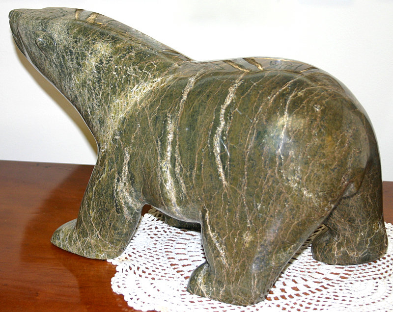 Inuit Peter Parr polar bear stone sculpture carving