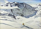 Churchill Ettinger skiing painting, Italian Swiss Alps